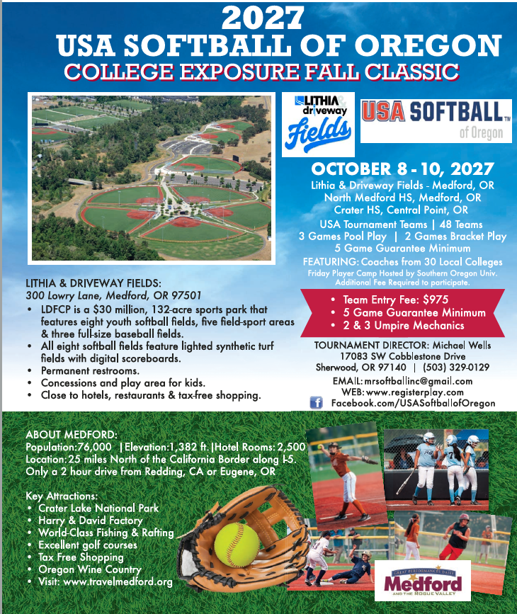 2027 USA Softball of Oregon College Exposure Fall Classic tournament flyer